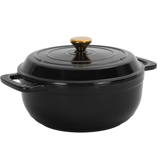6QT Cast Iron Dutch Oven with Lid - Black Enamel Cooking Pot