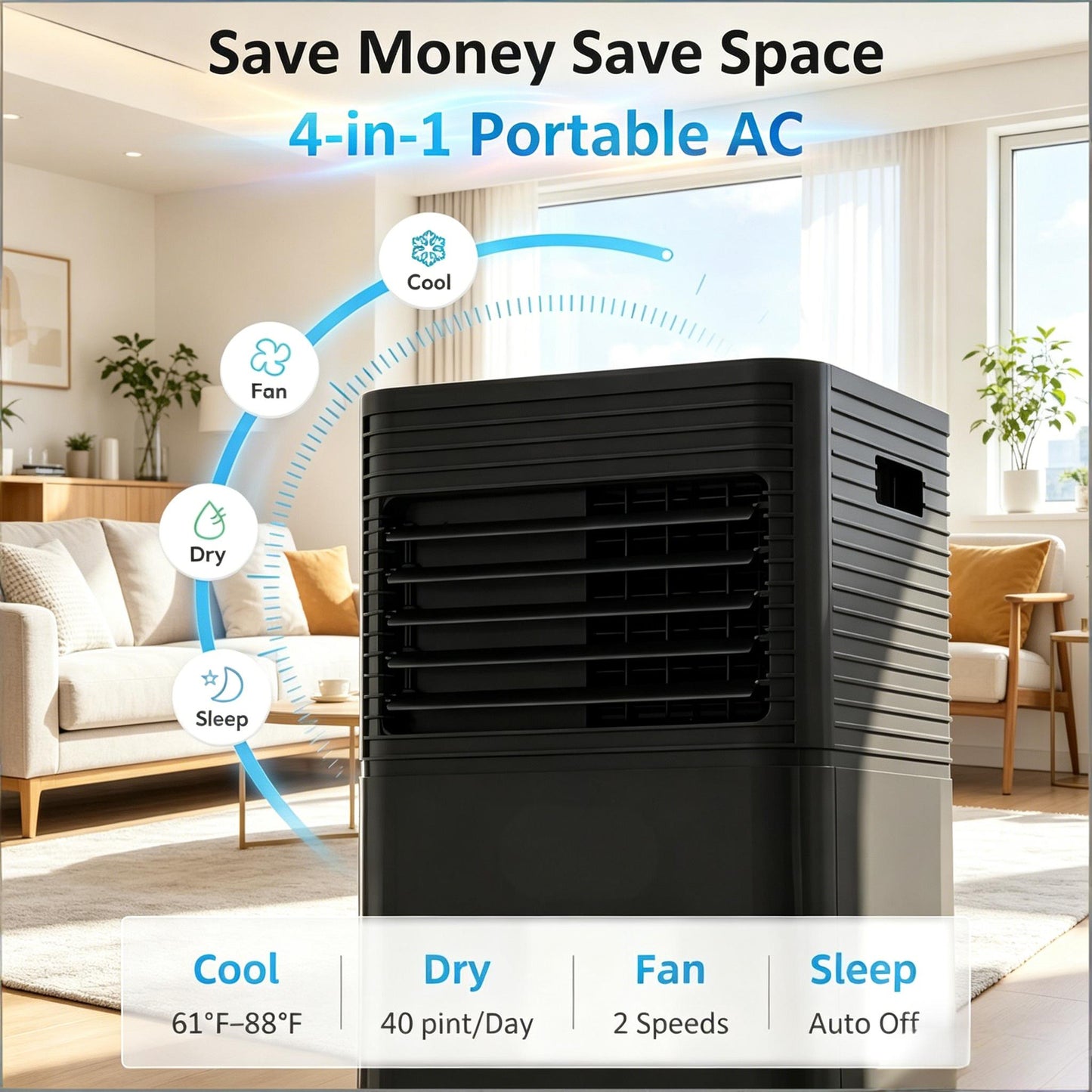 Portable Air Conditioner - 10,000 BTU Cooling - Black