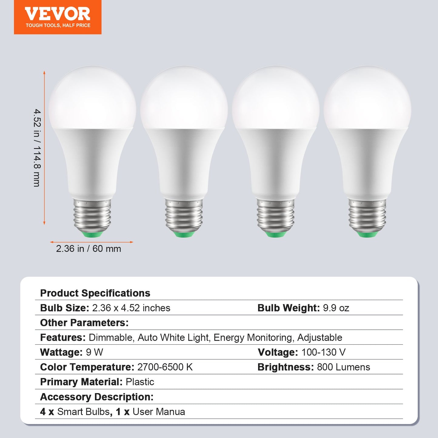 Smart LED Light Bulbs 4-Pack - 9W Multicolor RGB, 800 Lumens