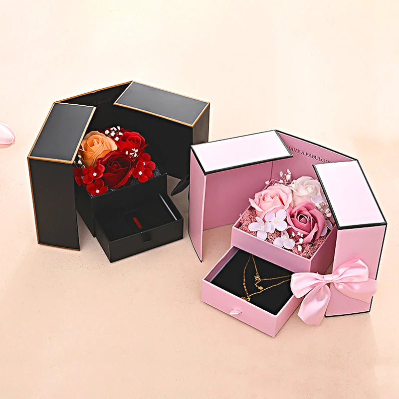 Red Rose Gift Box with Double Opening Bow Knot Door - Home Decor & Storage