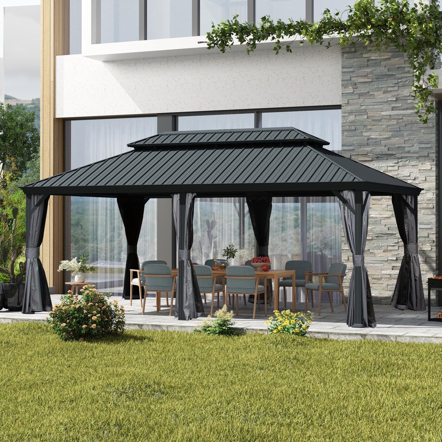 12 X 18 Hardtop Gazebo, Upgraded Metal Gazebo With Drainage System,