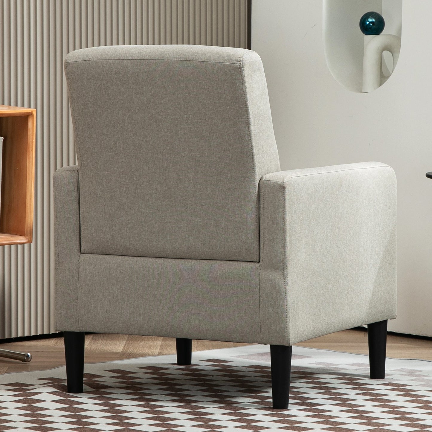 Faux Linen Upholstered Accent Chair, Modern Armchair With Solid Wood