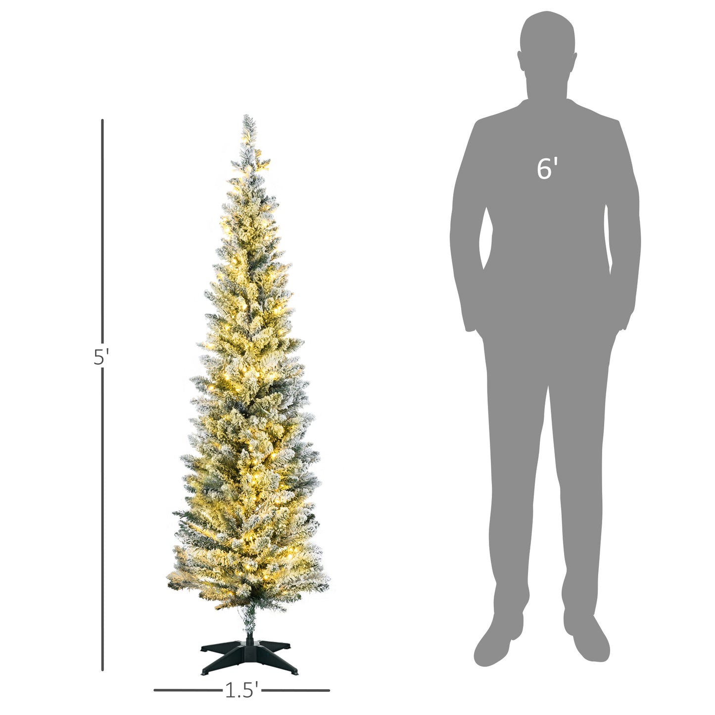5ft Slim Artificial Christmas Tree with Warm White LED Lights - Green