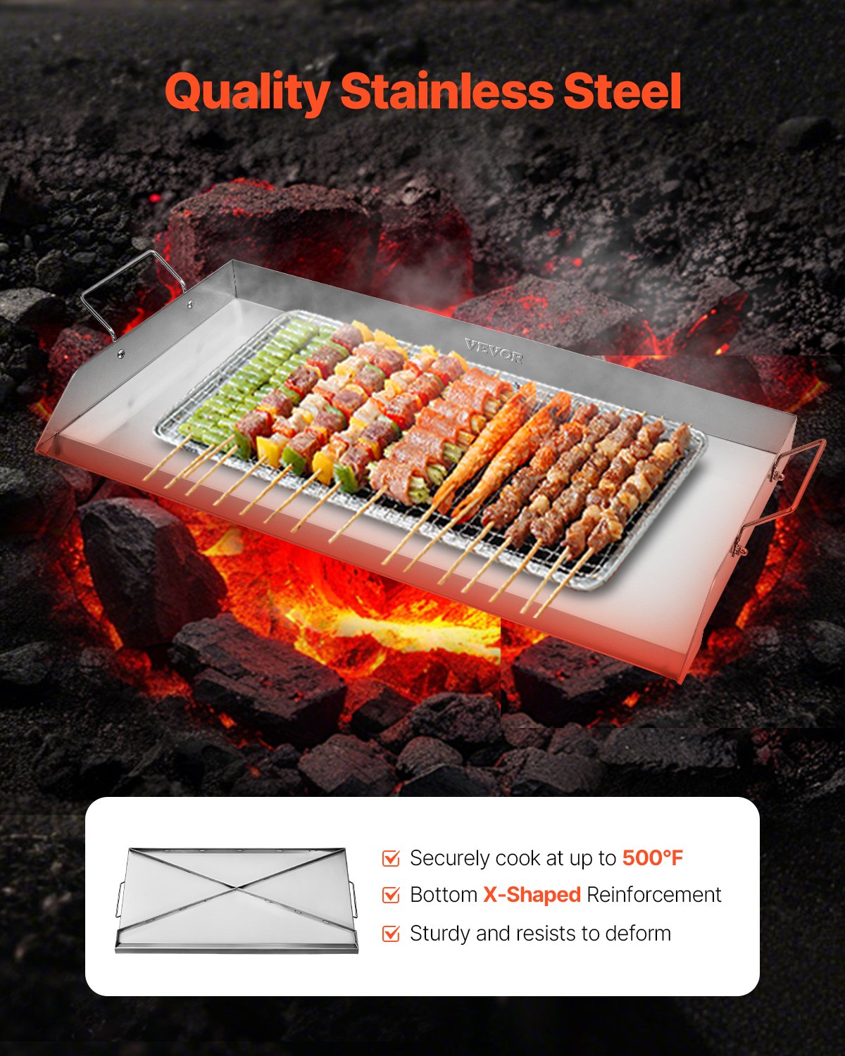 32x16 Inch Stainless Steel Griddle Pan for BBQ Cooking