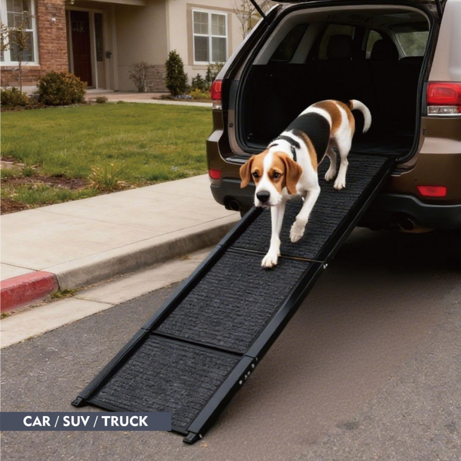 Large Folding Dog Ramp for Car SUV Truck - Non-Slip Aluminum Pet Steps 65in