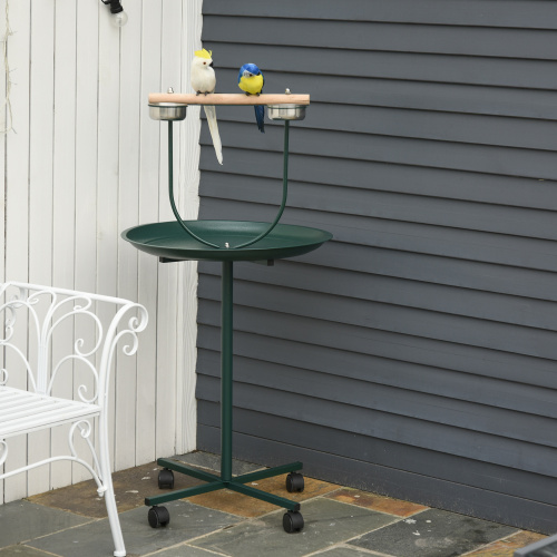 Bird Training Play Stand with Perch and Rolling Base - Green