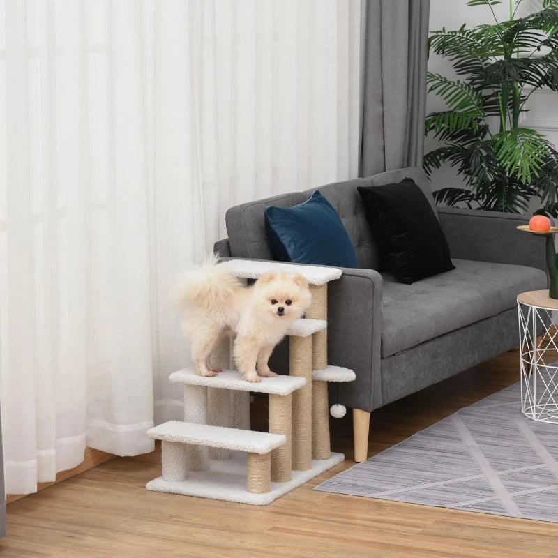4 Levels Cat Steps with Scratching Posts for High Beds - White