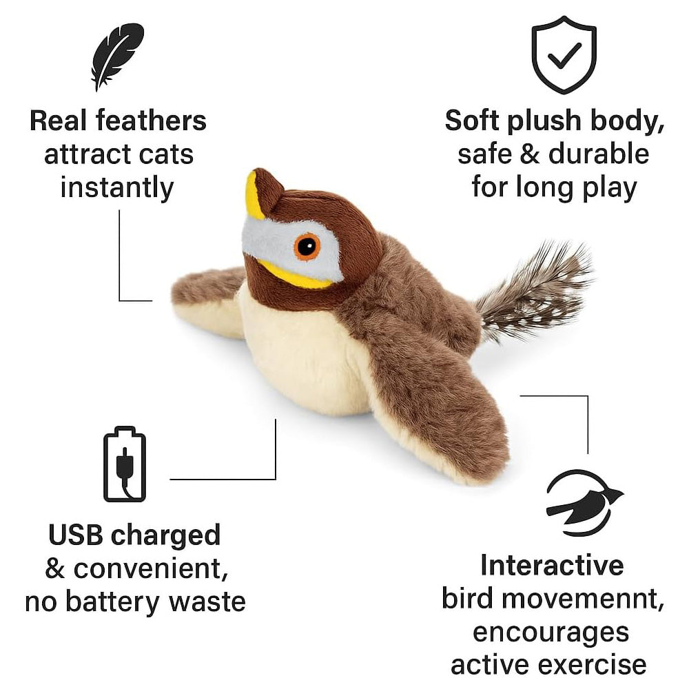 USB Rechargeable Flapping Bird Cat Toy with Chirping & Motion Sensor - Interactive Plush Plaything