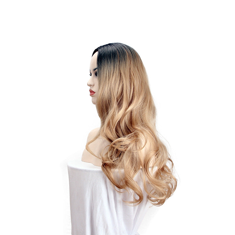 Long Hair Wig With Gradient Dye - Gold
