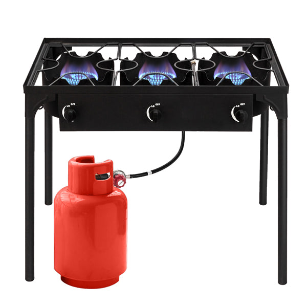 High-Power Three Burner Gas Stove - 225,000 BTU, Cast Iron