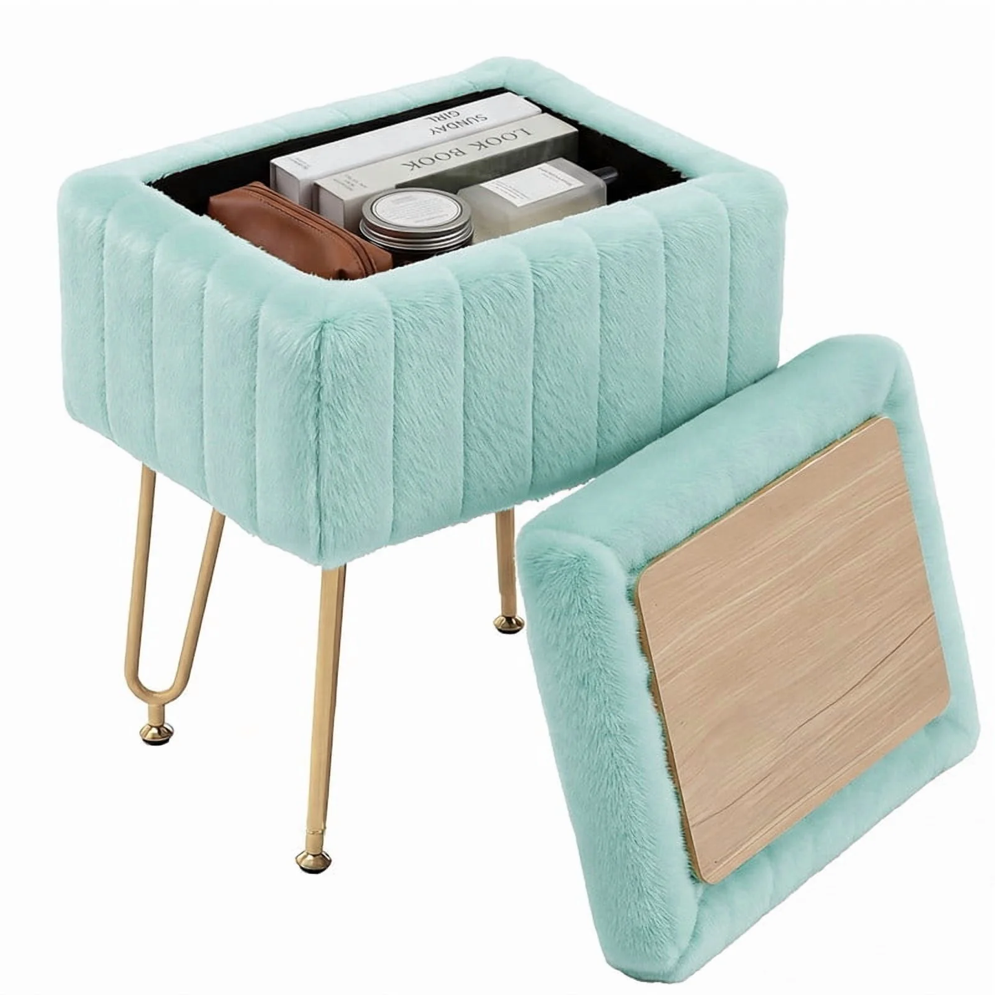 Luxurious Storage Chair with Soft Cushioned Footstool - Multiple Colors