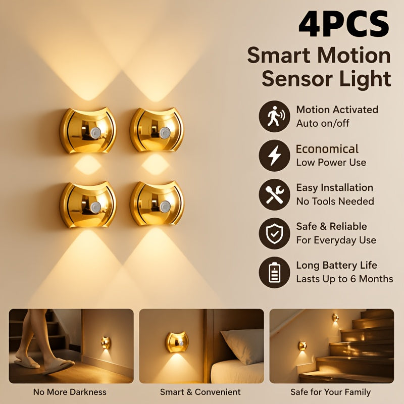 Rechargeable Magnetic LED Night Light Wall Sconce - 3 Color Modes, Motion Sensor, 2 or 4 Pack