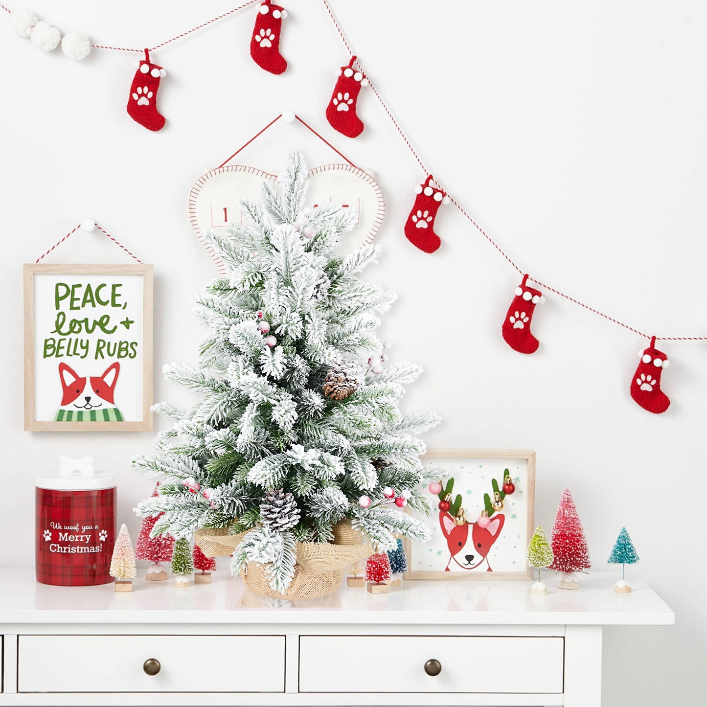 3ft Snow Flocked Artificial Christmas Tree with Pine Cones & Berries