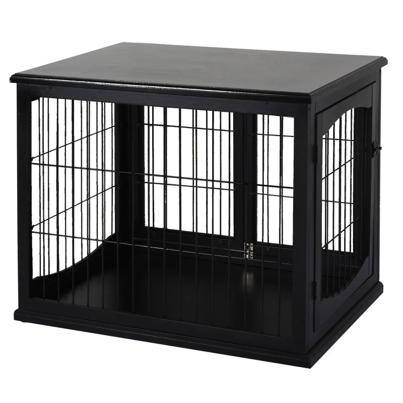 Small Dog Cage End Table with Lockable Doors - Indoor Pet House & Kennel