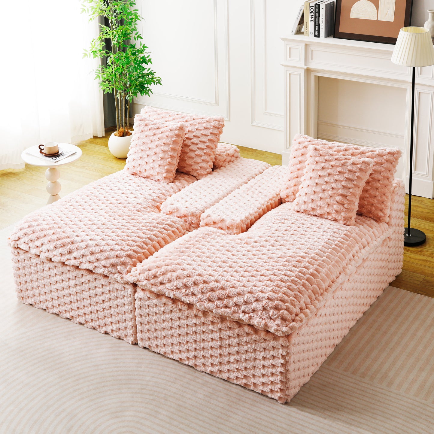 Pink Velvet Double Chaise Lounge - Multifunctional Lazy Sofa