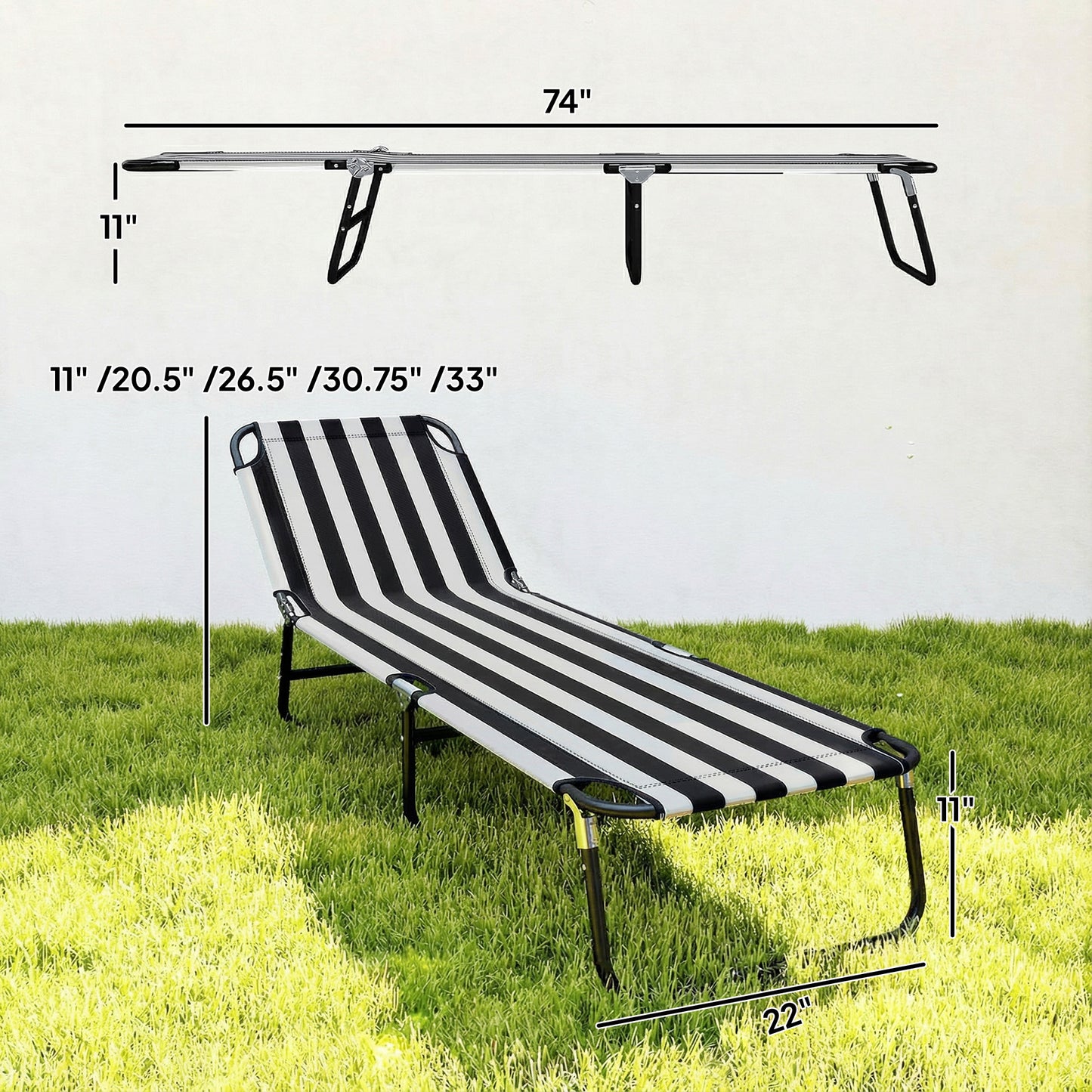 Adjustable Portable Folding Beach Lounger - Black & White