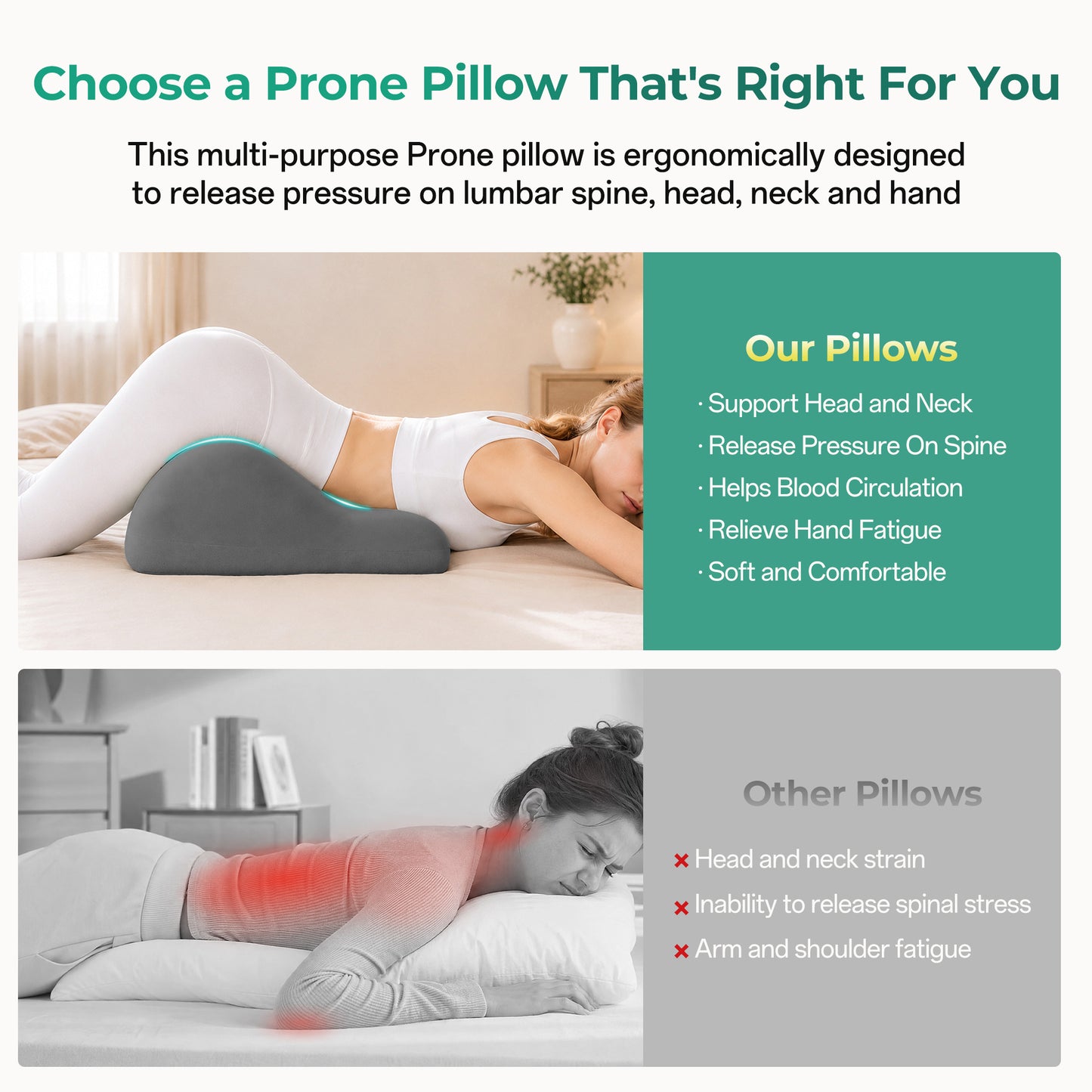 Ergonomic Memory Foam Support Pillow for Couples - Grey