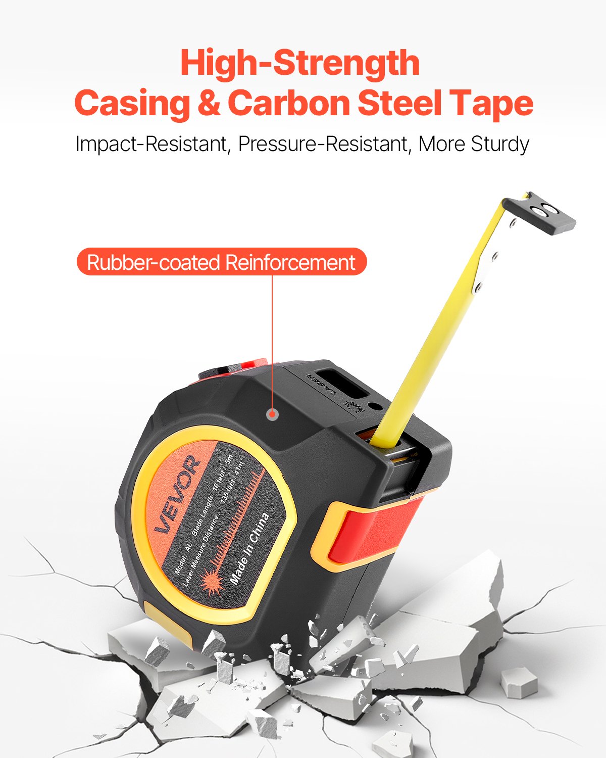 2-in-1 Laser Tape Measure with 135ft Rechargeable & 16ft Magnetic Tape