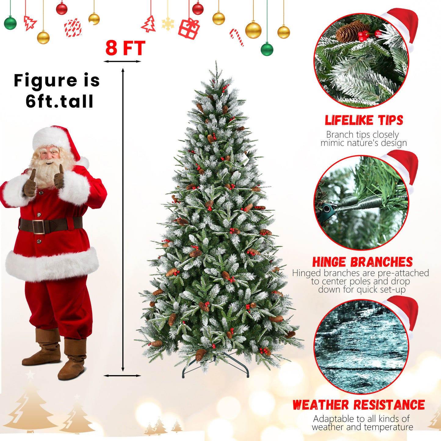 Artificial Christmas Tree with Red Fruits & Pine Cones - Multiple Heights
