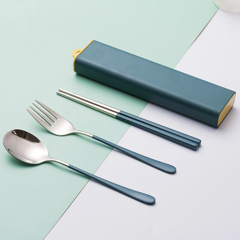 Stainless Steel Portable Tableware Set with Fork Spoon Chopsticks & Storage Box
