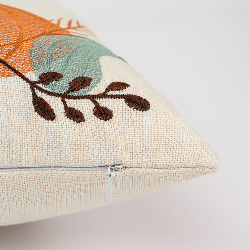 Embroidered Fall Leaf Pumpkin Cushion Cover for Sofa & Living Room
