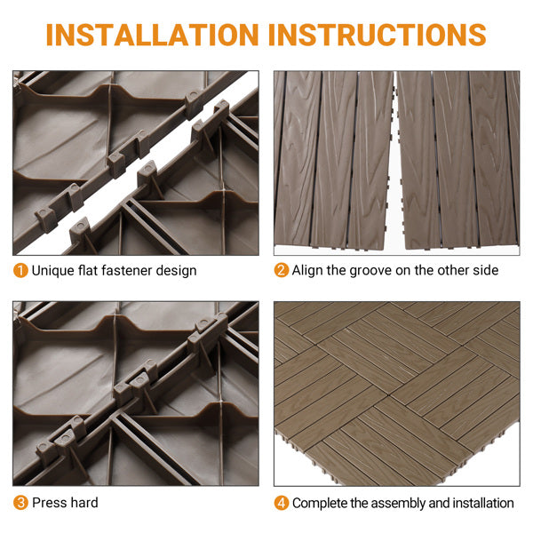 Plastic Interlocking Deck Tiles - 27 Pack, Waterproof Flooring for Patio, Porch & Poolside