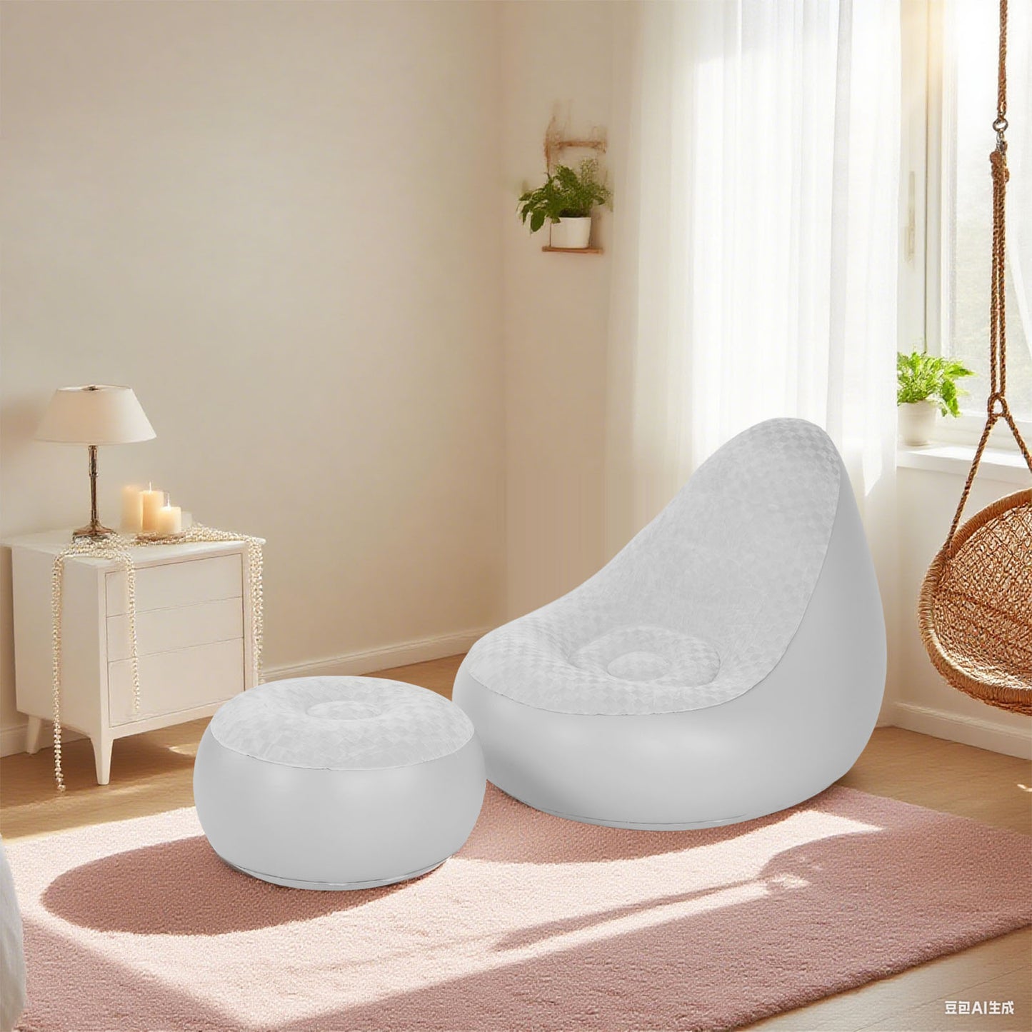 Inflatable Lounge With Footstool PVC Flocking Water Proof Folding