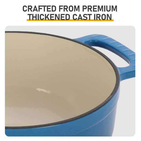 6QT Cast Iron Enamel Cooking Pot - Gradient Blue with Gloves