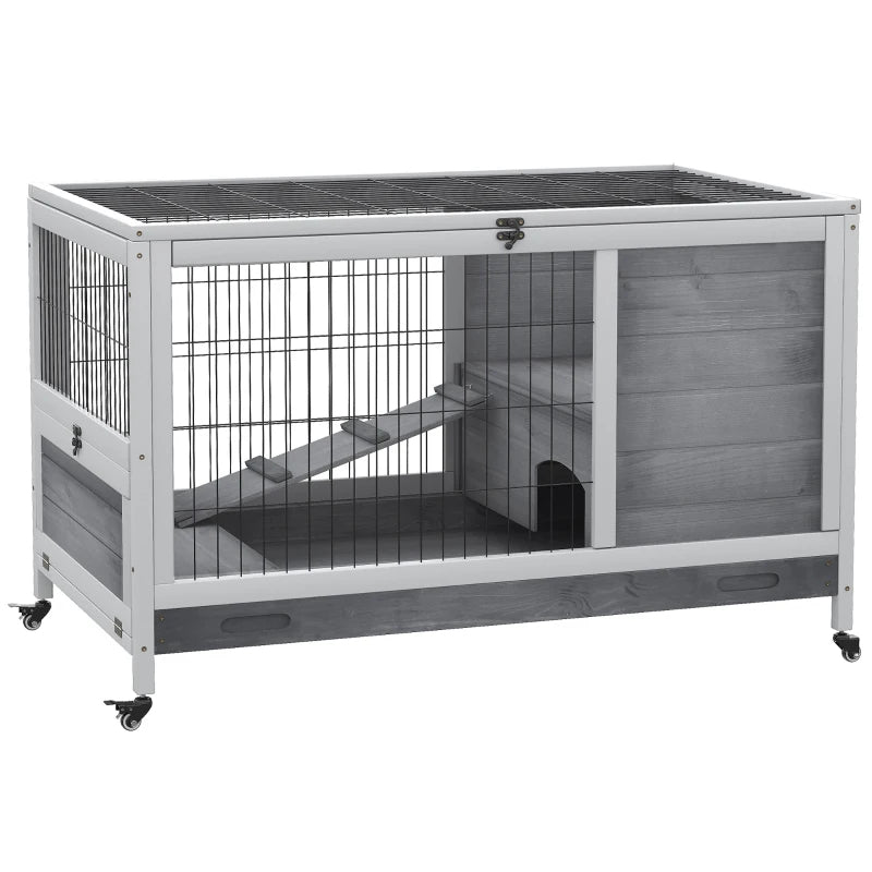 Indoor Rabbit Enclosure with Wheels & Enclosed Run - Wooden Pet Cage for Small Animals