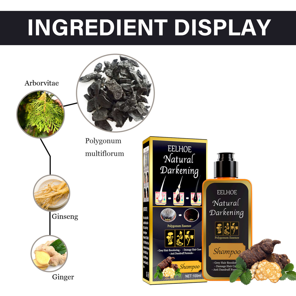 Polygonum Multiflorum Shampoo White To Black Hair Anti-drop Cleaning