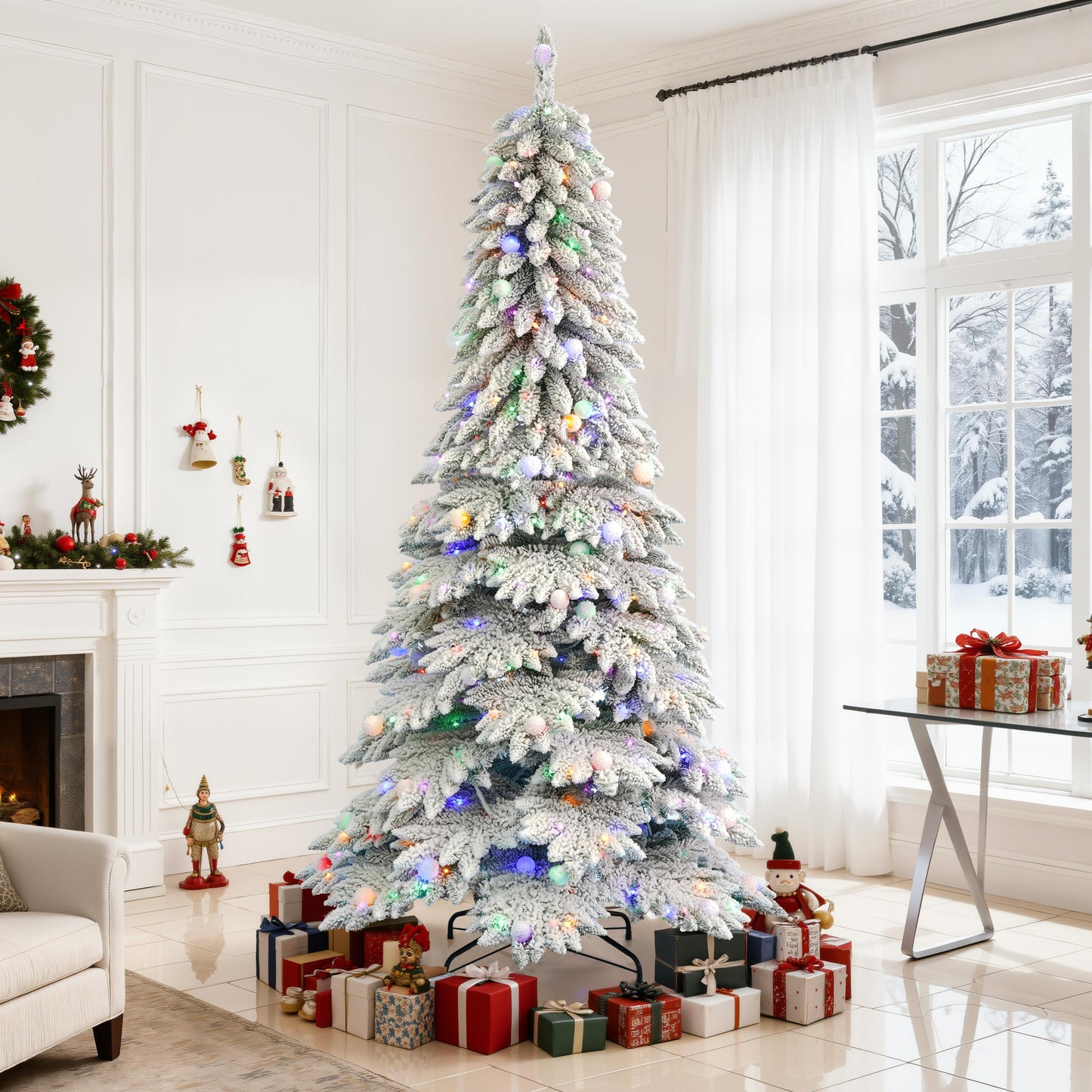 Pre-Lit Snow-Flocked Christmas Tree for Festive Home Decoration