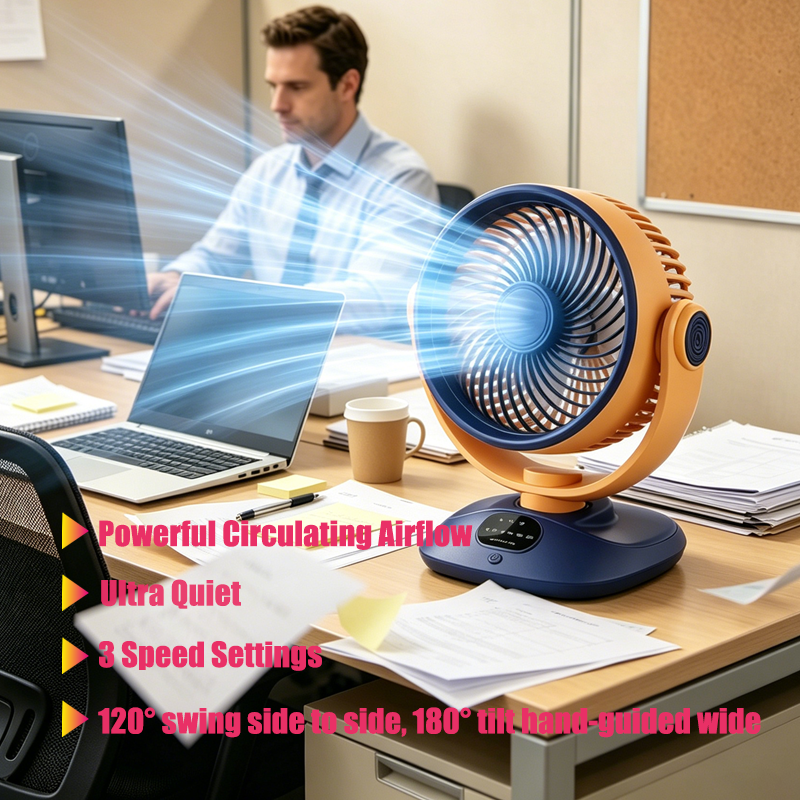 2400mAh Desktop Fan with Adjustable Speed and Tilt for Home Office