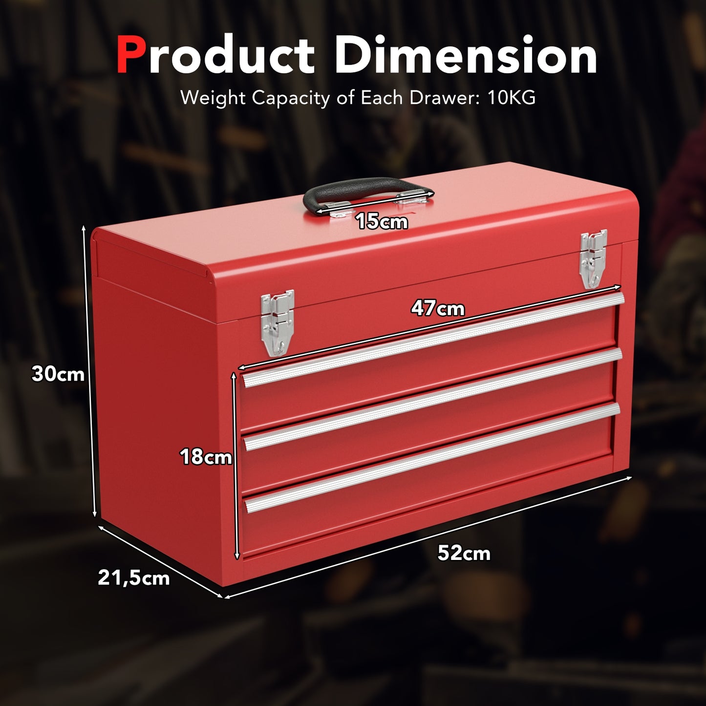 Portable Tool Cabinet with 3 Drawers - Red Mechanic Storage