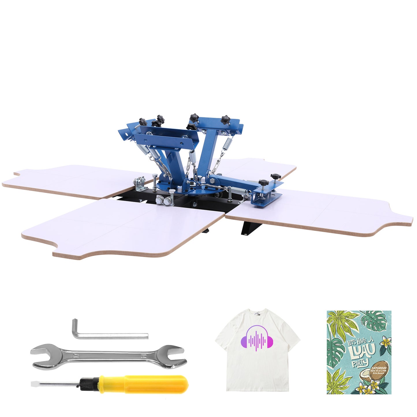 4-Color Screen Printing Machine 21.3x17.7 Inch Rotary Press for T-Shirts DIY & Commercial Use
