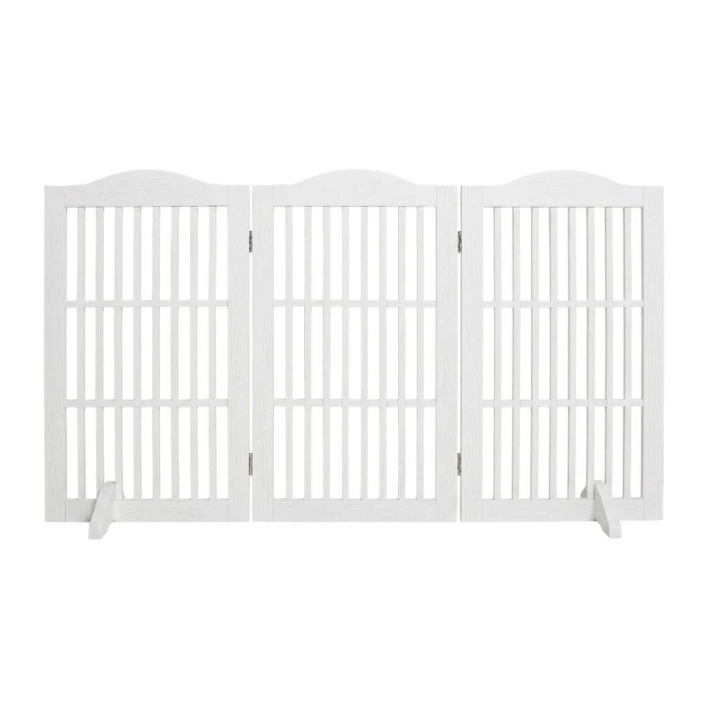 Wooden Foldable Pet Gate for Dogs - 30 Inch 3-Panel Doorway Barrier, Freestanding Wooden Fence