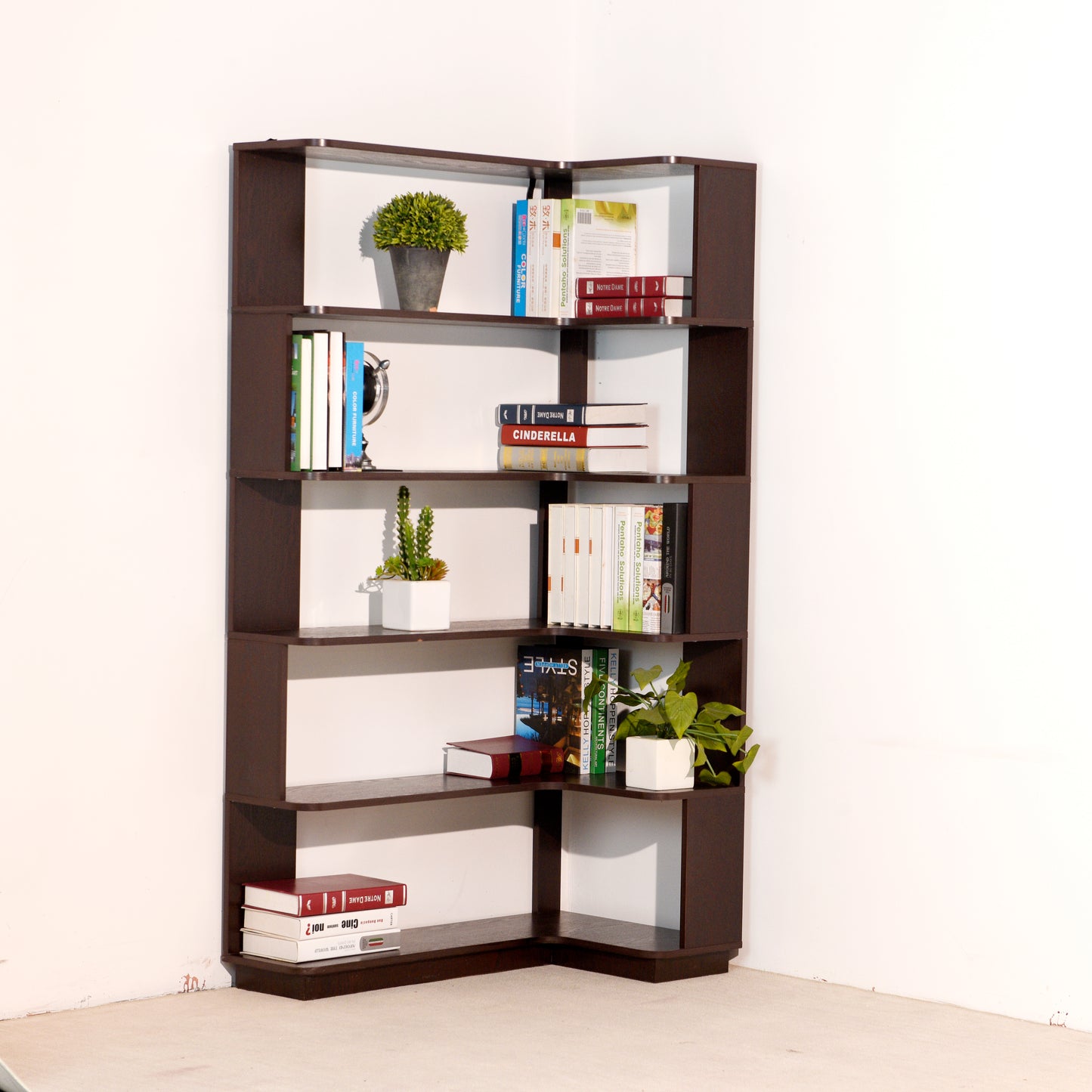 90cm 35.43in Extended Size Freestanding Corner Bookshelf For Living