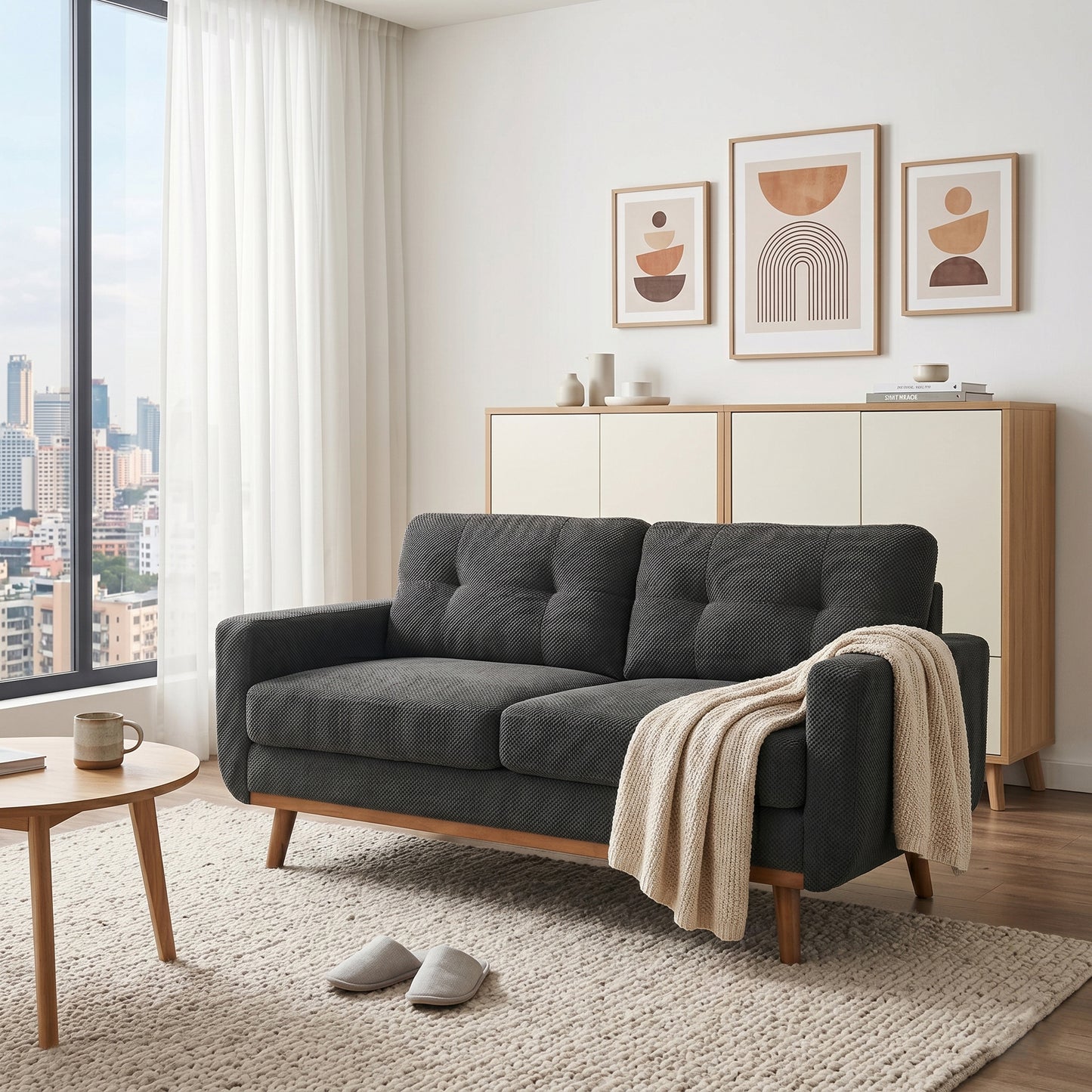 65-Inch Modern Minimalist Two-Seater Sofa - Dark Grey