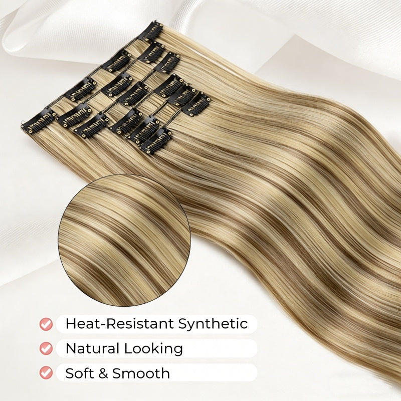 Clip-In Synthetic Hairpiece - Cool Brown with Blonde Highlights, HH008