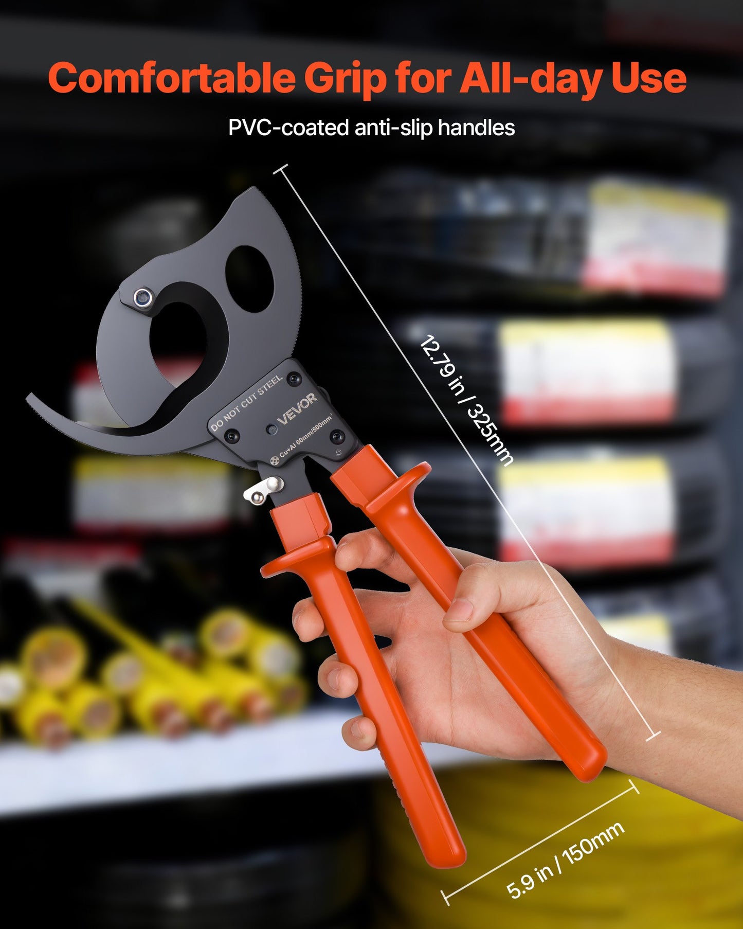 Heavy Duty Wire Cutter for Copper & Aluminum Cables Up to 500mm², Spring Steel Blades