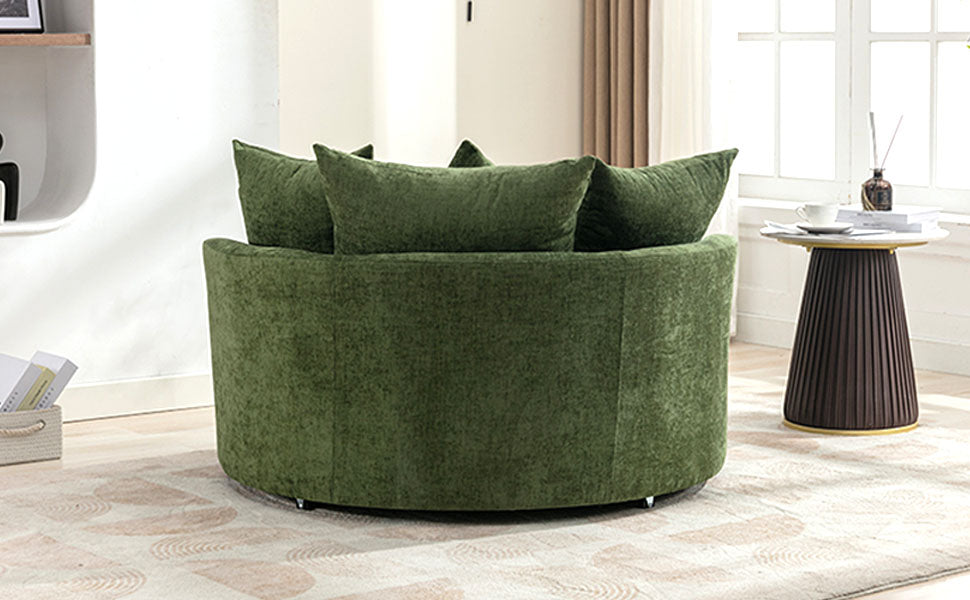 360° Swivel Accent Barrel Chair with Storage Ottoman & 4 Pillows - Green