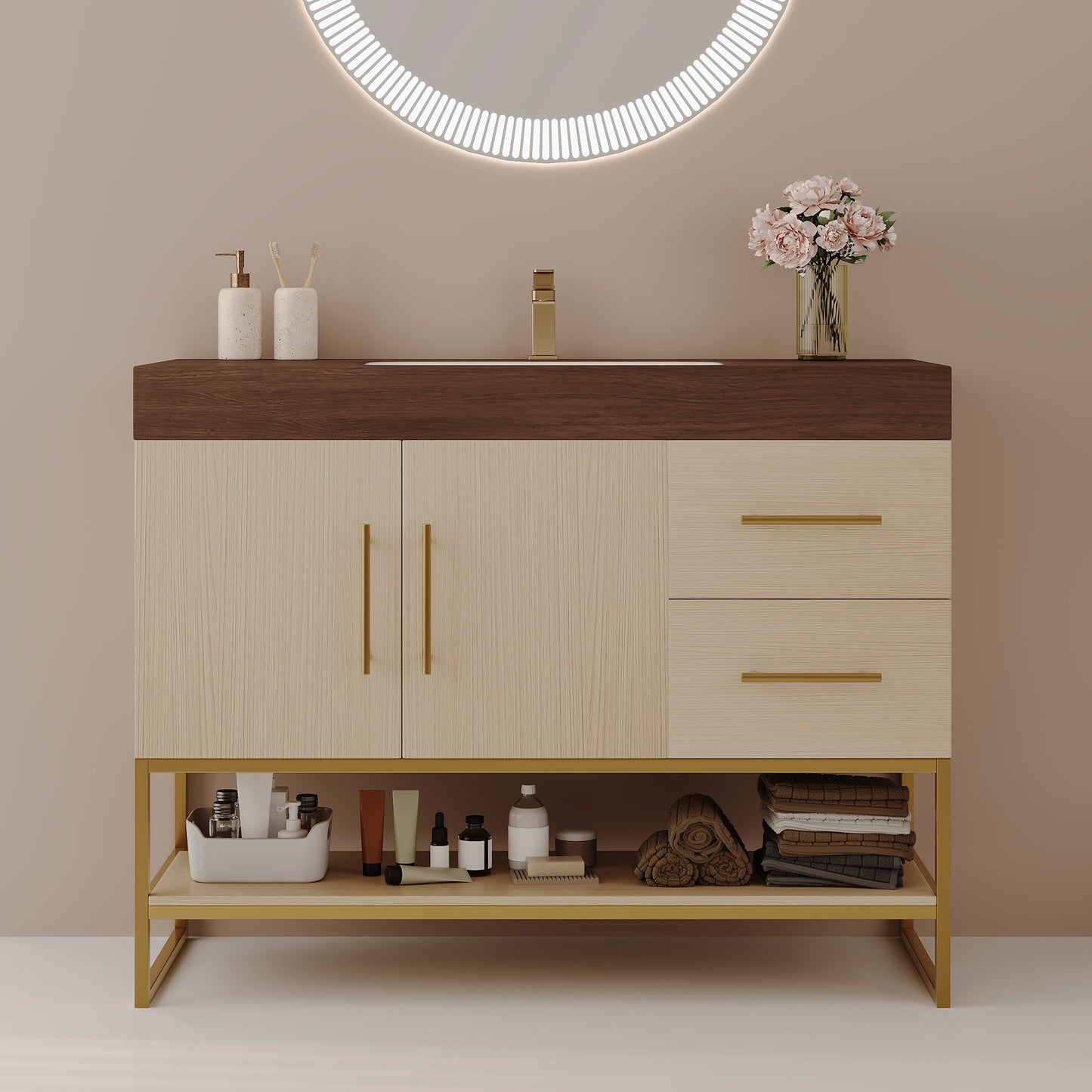 36" Modern Free-Standing Bathroom Vanity with Ceramic Sink & Stone Top