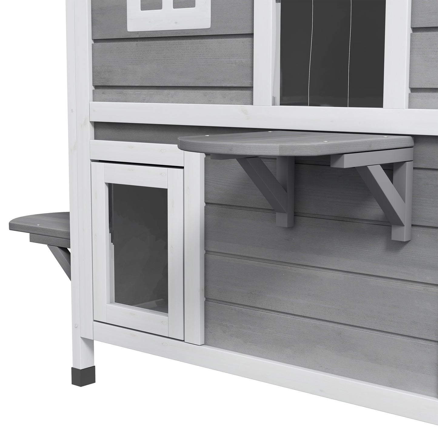 Outdoor Wooden Cat House with Escape Door & Openable Roof - Weatherproof Feral Cat Enclosure Gray