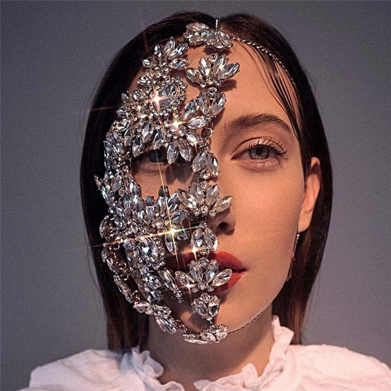 Rhinestone Fashion Mask - White