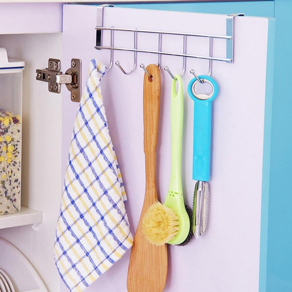 Home Storage Hook Rail Towel Rack Hanger - Metal Silver