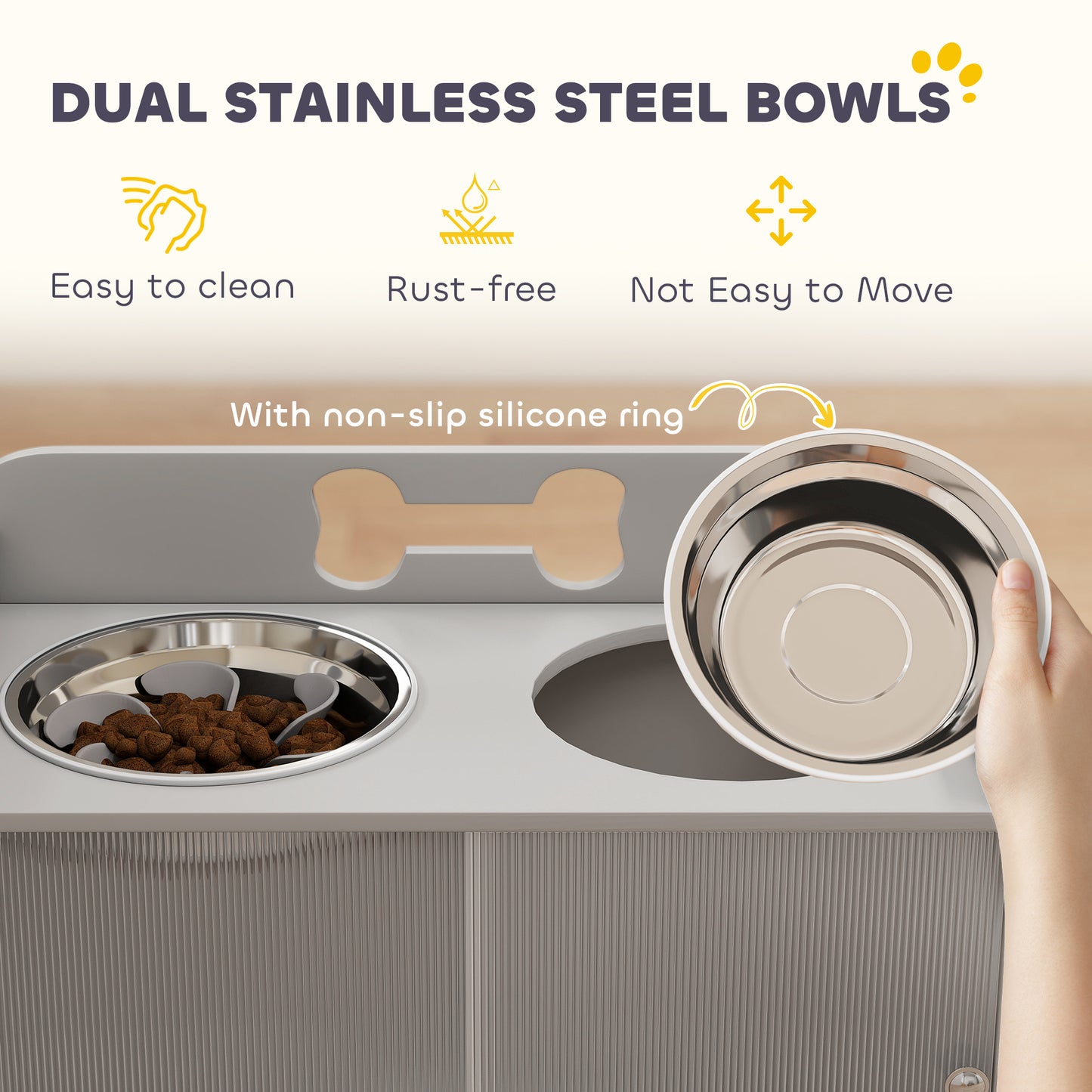 Elevated Dog Bowl Stand with Storage - Large Stainless Steel Bowls for Pets