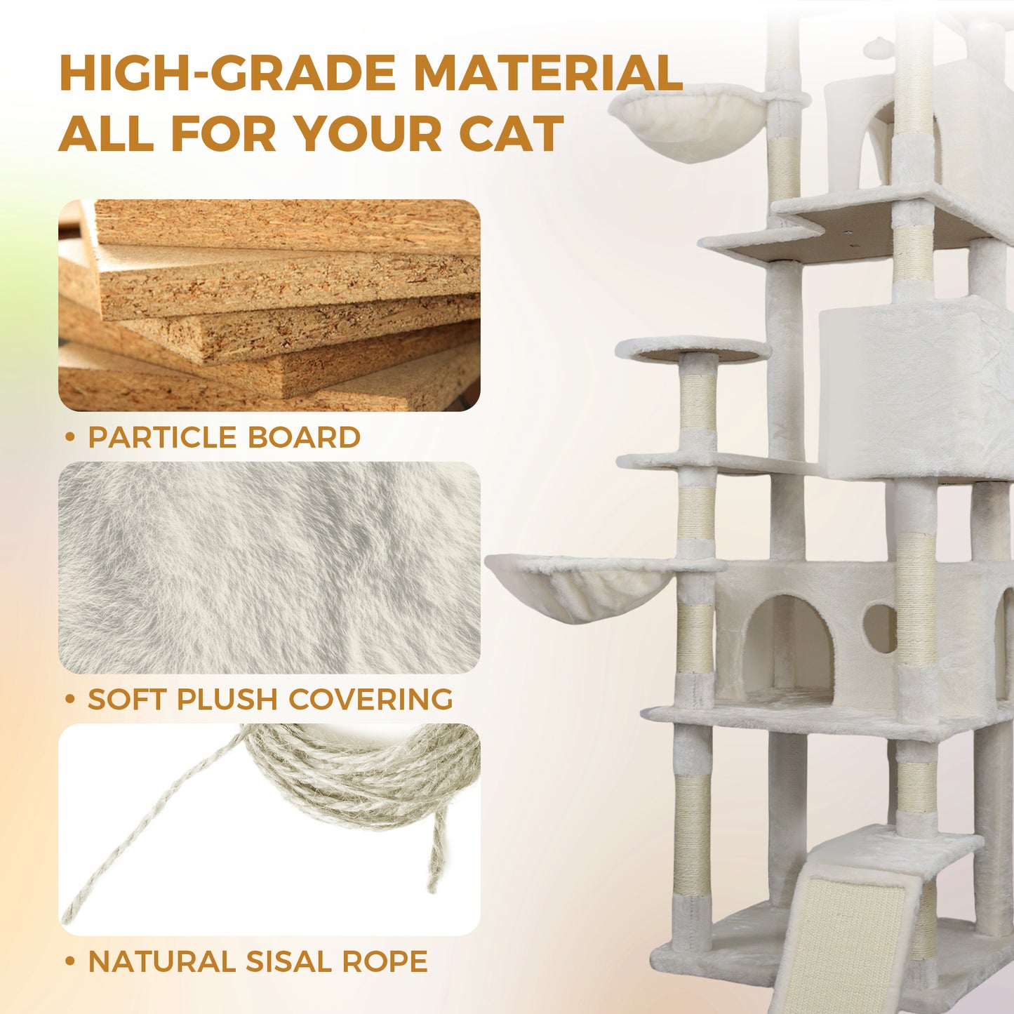 Large Beige Cat Tree Tower with Condo, Sisal Scratching Post & Top Platform