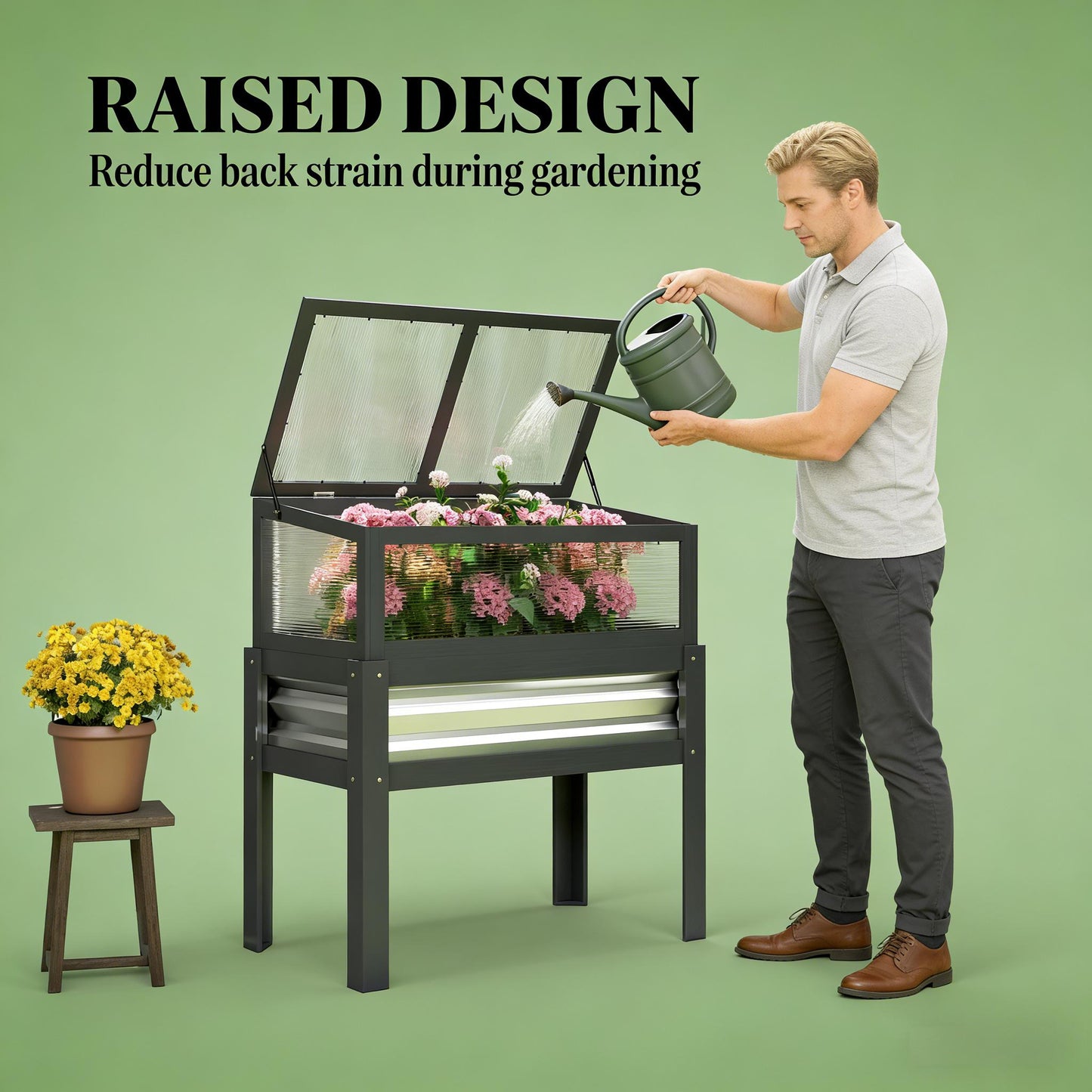 Gray Raised Garden Bed with Cold Frame - 23.8 Gallon Capacity