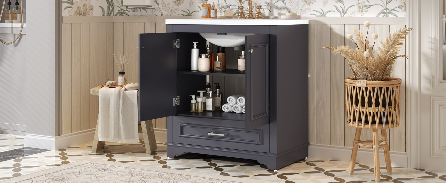 30" Blue Bathroom Vanity with Ceramic Sink & Soft Close Doors