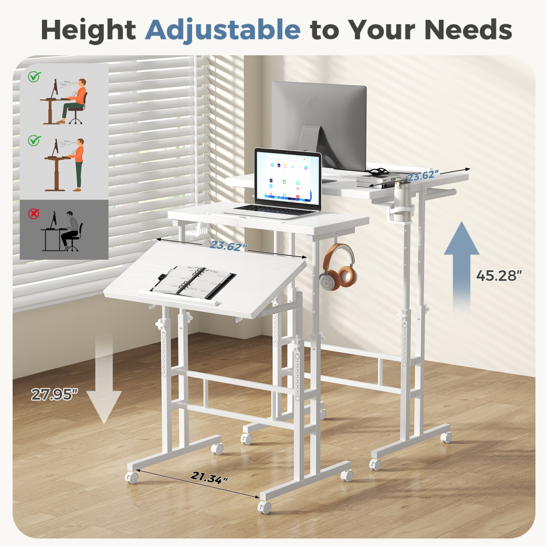 Manually Adjustable Height Rotating Standing Desk - Mobile Worktable
