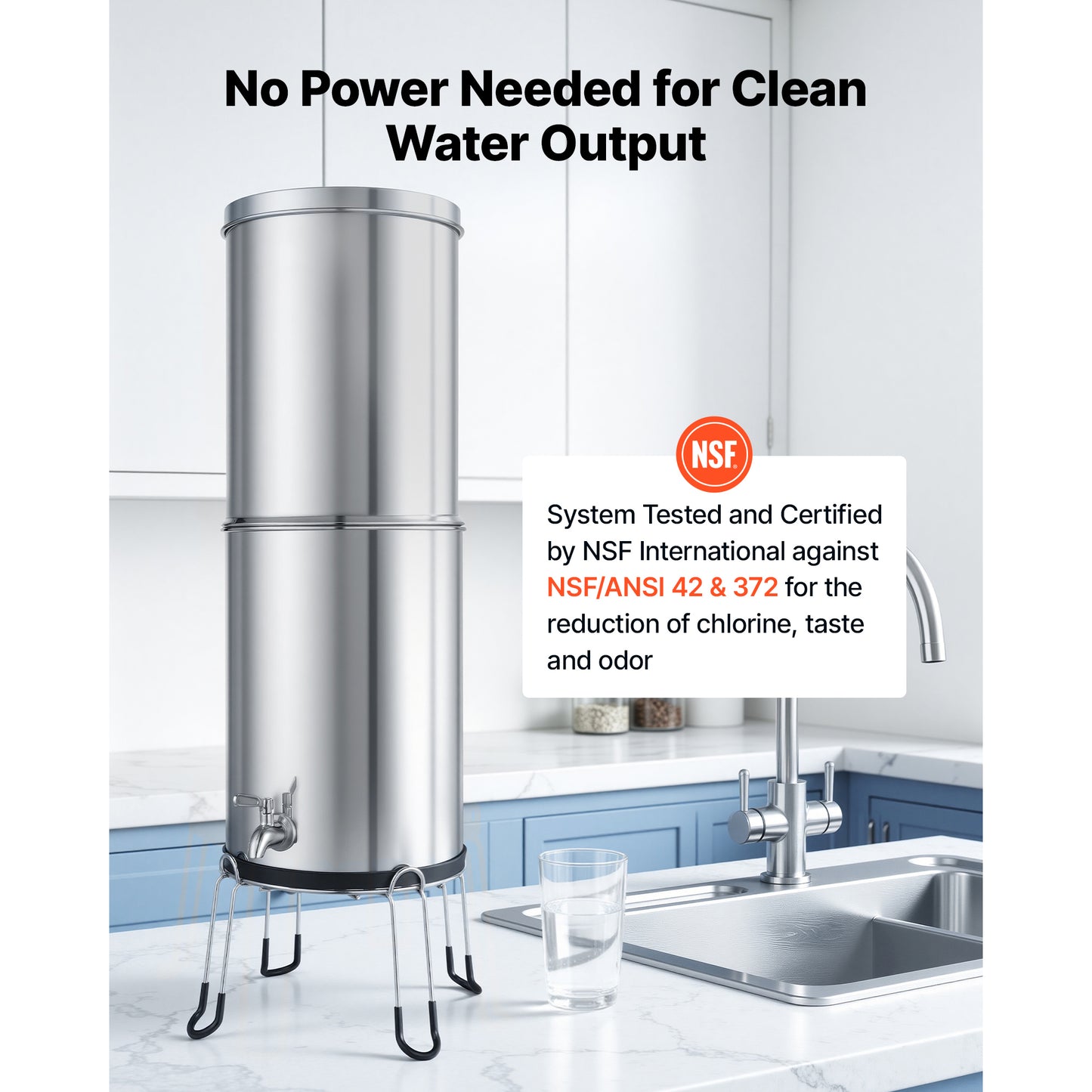 Gravity-Fed Countertop Water Filter System 3.25G Stainless Steel with 2 Carbon & 2 Defluorination Filters